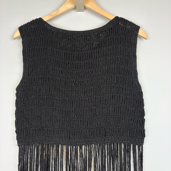 Vintage Vivienne Tam Crochet Fringe Crop Top Macrame Black Sz - Picture 11 of 14